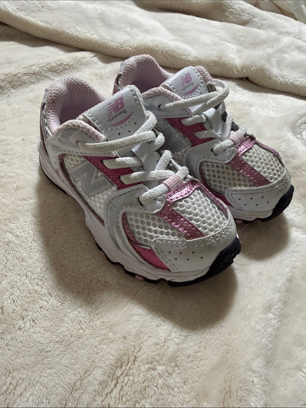 New Balance Kids White and Pink Athletic Sneakers